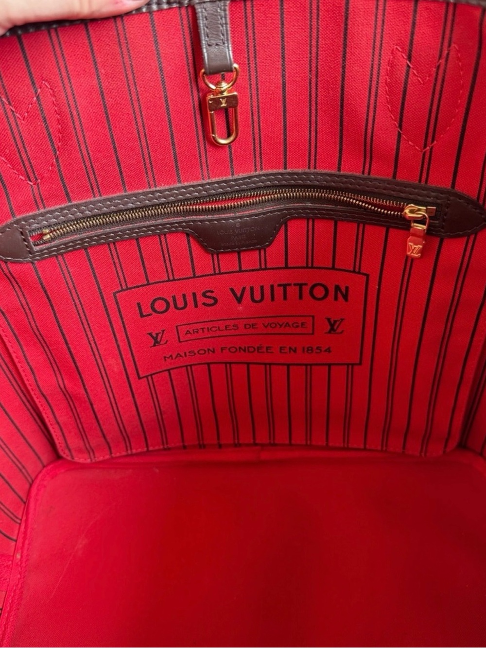Louis Vuitton Neverfull MM Damier Ebene with Cherry interior. Includes pouch - Picture 7 of 10